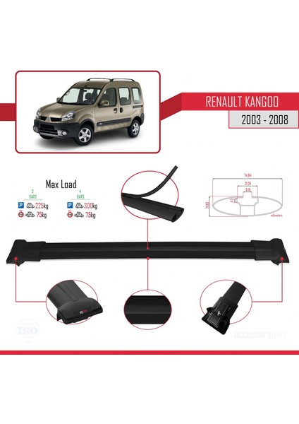 Renault Kangoo 2003-2008 Arası ile Uyumlu Fly Model Ara Atkı Tavan Barı Siyah 3 Adet Bar fırsatları