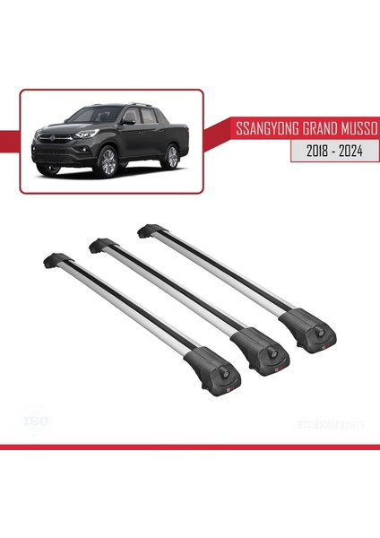 Ssangyong Grand Musso 2018 ve Sonrası ile Uyumlu Ace-1 Ara Atkı Tavan Barı Gri 3 Adet Bar modelleri