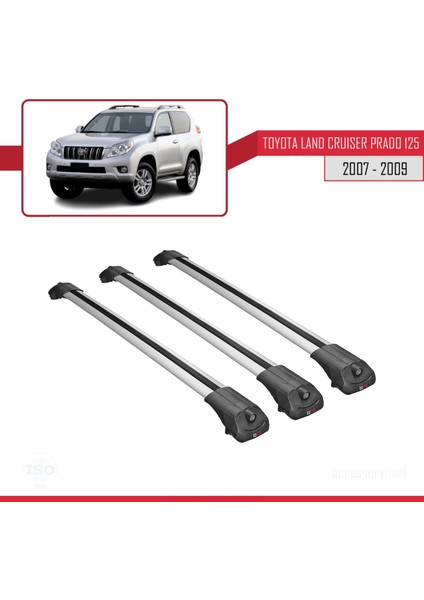 Toyota Land Cruiser Prado (J125) 2007-2009 Arası ile Uyumlu Ace-1 Ara Atkı Tavan Barı Gri 3 Adet modelleri