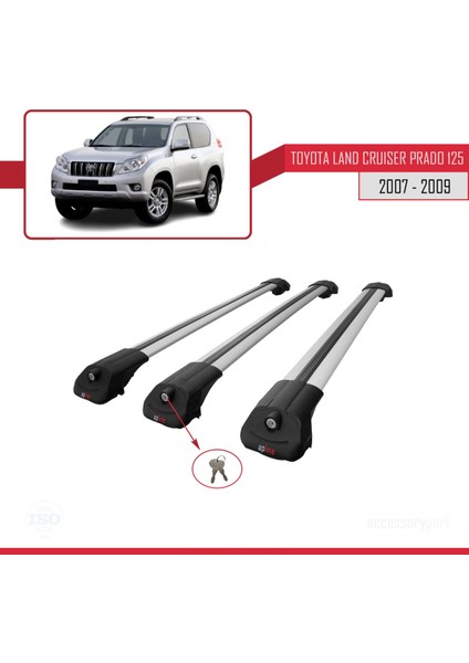 Toyota Land Cruiser Prado (J125) 2007-2009 Arası ile Uyumlu Ace-1 Ara Atkı Tavan Barı Gri 3 Adet fırsatları
