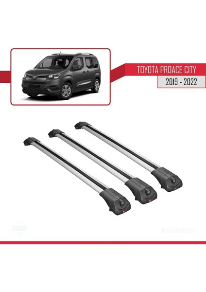 Toyota Proace City 2019-2022 Arası ile Uyumlu Ace-1 Ara Atkı Tavan Barı Gri 3 Adet Bar