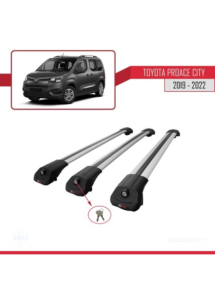 Toyota Proace City 2019-2022 Arası ile Uyumlu Ace-1 Ara Atkı Tavan Barı Gri 3 Adet Bar