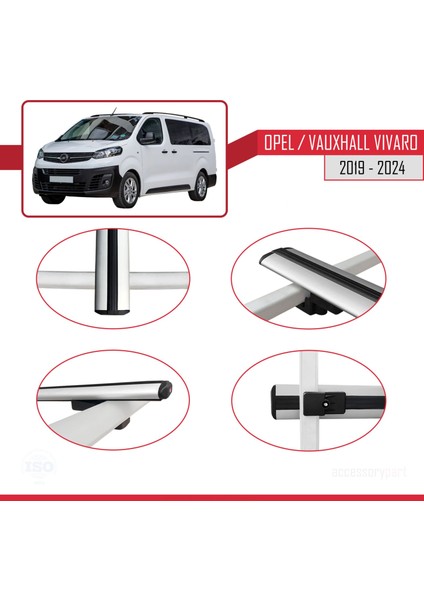 Opel / Vauxhall Vivaro 2019 ve Sonrası ile Uyumlu Basic Model Ara Atkı Tavan Barı Gri 3 Adet