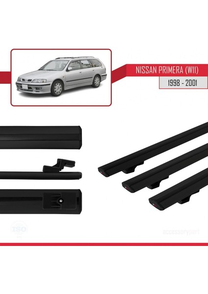 Nissan Primera (W11) 1998-2001 Arası ile Uyumlu Basic Model Ara Atkı Tavan Barı Siyah 3 Adet modelleri