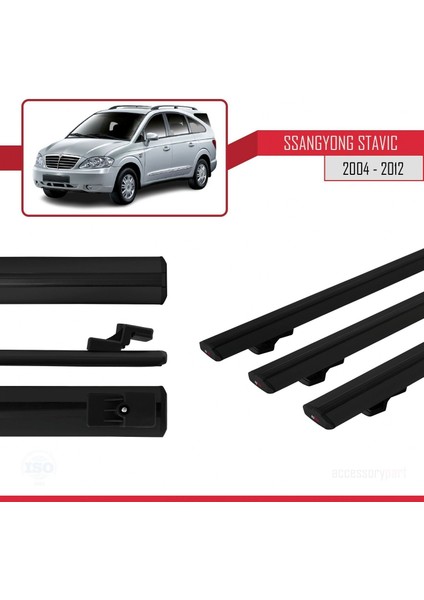 Ssangyong Stavic 2004-2012 Arası ile Uyumlu Basic Model Ara Atkı Tavan Barı Siyah 3 Adet