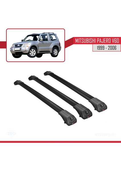Mitsubishi Pajero (V60) 3 Kapı 1999-2006 Arası ile Uyumlu Ace-1 Ara Atkı Tavan Barı Siyah 3 Adet Bar modelleri