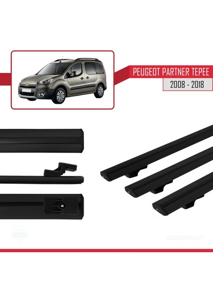 Peugeot Partner Tepee 2008-2018 Arası ile Uyumlu Basic Model Ara Atkı Tavan Barı Siyah 3 Adet modelleri