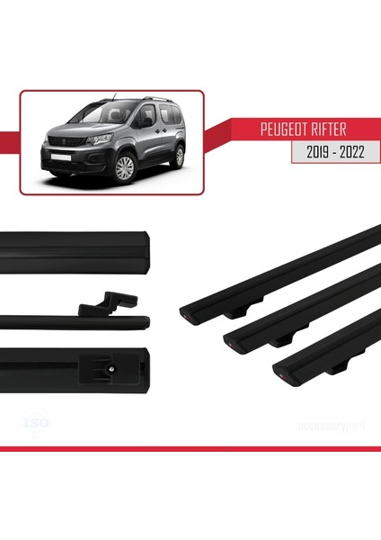 Peugeot Rifter 2019-2022 Arası ile Uyumlu Basic Model Ara Atkı Tavan Barı Siyah 3 Adet modelleri
