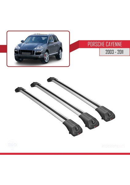 Porsche Cayenne 2003-2011 Arası ile Uyumlu Ace-1 Ara Atkı Tavan Barı Gri 3 Adet Bar