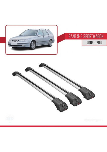 Saab 9-3 Sportwagon 2006-2012 Arası ile Uyumlu Ace-1 Ara Atkı Tavan Barı Gri 3 Adet Bar
