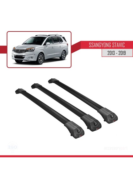 Ssangyong Stavic 2013-2019 Arası ile Uyumlu Ace-1 Ara Atkı Tavan Barı Siyah 3 Adet Bar