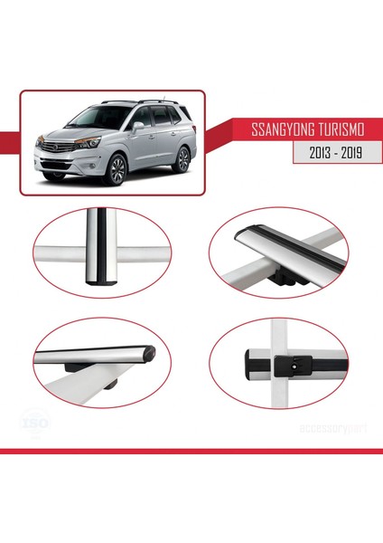 Ssangyong Turismo 2013-2019 Arası ile Uyumlu Basic Model Ara Atkı Tavan Barı Gri 3 Adet fırsatları