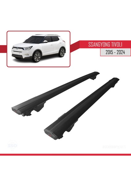 Ssangyong Tivoli 2015 ve Sonrası ile Uyumlu Hook Model Anahtar Kilitli Ara Atkı Tavan Barı Siyah