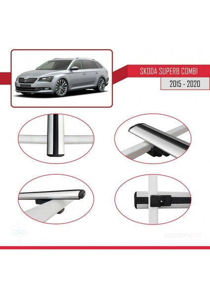 Skoda Superb Combı 2015-2020 Arası ile Uyumlu Basic Model Ara Atkı Tavan Barı Gri 3 Adet