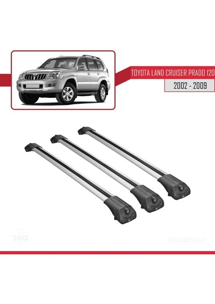 Toyota Land Cruiser Prado (J120) 2002-2006 Arası ile Uyumlu Ace-1 Ara Atkı Tavan Barı Gri 3 Adet Bar modelleri
