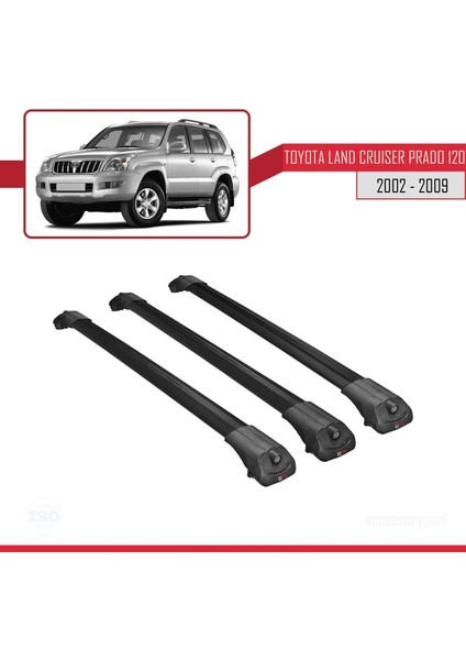 Toyota Land Cruiser Prado (J120) 2002-2006 Arası ile Uyumlu Ace-1 Ara Atkı Tavan Barı Siyah 3 Adet Bar modelleri