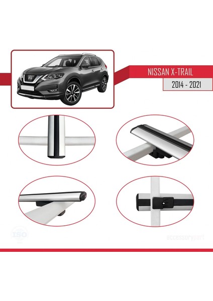 Nissan X-Trail 2014-2021 Arası ile Uyumlu Basic Model Ara Atkı Tavan Barı Gri 3 Adet fırsatları