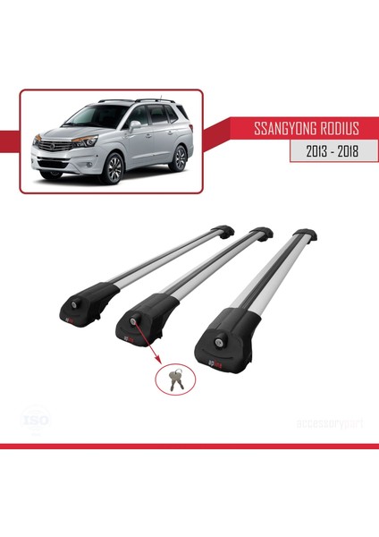 Ssangyong Rodius 2013-2018 Arası ile Uyumlu Ace-1 Ara Atkı Tavan Barı Gri 3 Adet Bar