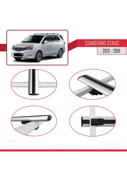 Ssangyong Stavic 2013-2019 Arası ile Uyumlu Basic Model Ara Atkı Tavan Barı Gri 3 Adet