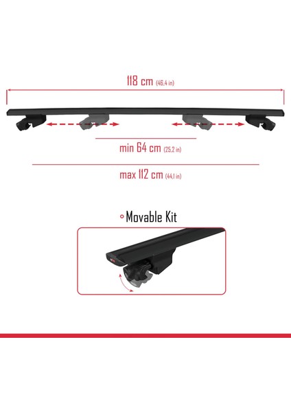 Porsche Cayenne 2010-2017 Arası ile Uyumlu Hook Model Anahtar Kilitli Ara Atkı Tavan Barı Siyah