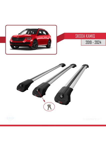 Skoda Kamiq 2019 ve Sonrası ile Uyumlu Ace-1 Ara Atkı Tavan Barı Gri 3 Adet Bar
