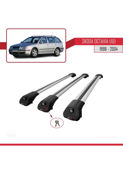 Skoda Octavia (1u) 1998-2004 Arası ile Uyumlu Ace-1 Ara Atkı Tavan Barı Gri 3 Adet Bar