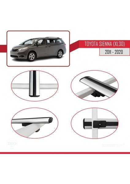 Toyota Sienna (XL30) 2011-2020 Arası ile Uyumlu Basic Model Ara Atkı Tavan Barı Gri 3 Adet fırsatları
