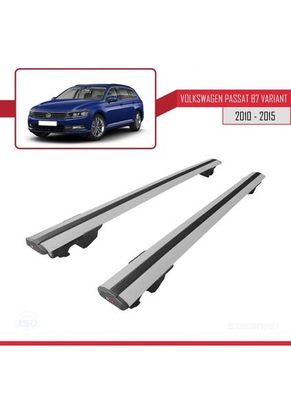 Volkswagen Passat (B7) Varıant 2010-2015 Arası ile Uyumlu Hook Model Anahtar Kilitli Ara Atkı Tavan Barı Gri