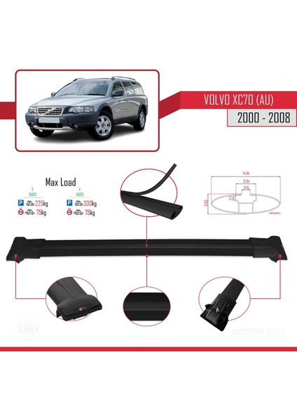 Volvo XC70 (Au) 2000-2008 Arası ile Uyumlu Fly Model Ara Atkı Tavan Barı Siyah 3 Adet Bar fırsatları