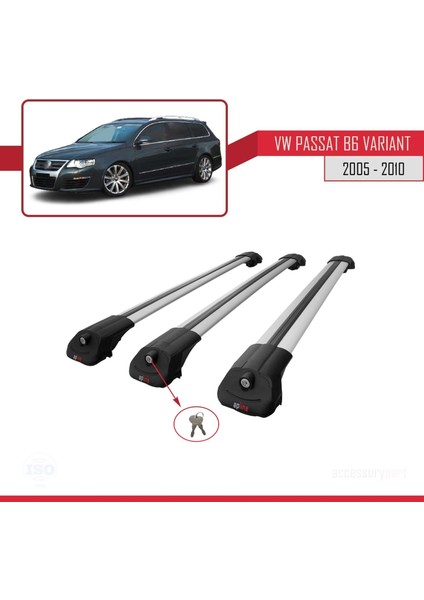 Volkswagen Passat (B6) Varıant 2005-2010 Arası ile Uyumlu Ace-1 Ara Atkı Tavan Barı Gri 3 Adet Bar