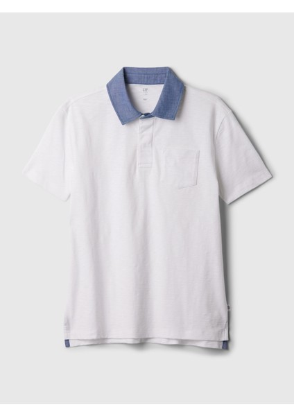 Erkek Çocuk Beyaz Chambray Polo Yaka T-Shirt