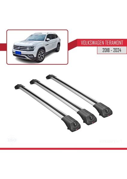 Volkswagen Teramont 2018 ve Sonrası ile Uyumlu Ace-1 Ara Atkı Tavan Barı Gri 3 Adet Bar