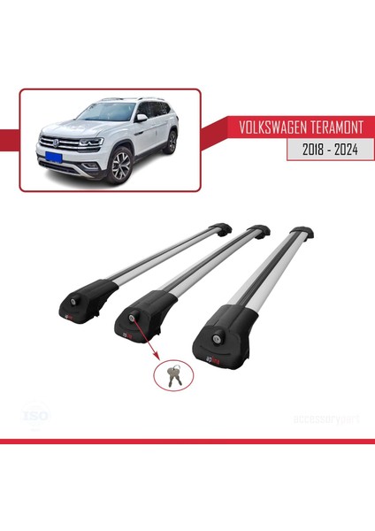 Volkswagen Teramont 2018 ve Sonrası ile Uyumlu Ace-1 Ara Atkı Tavan Barı Gri 3 Adet Bar