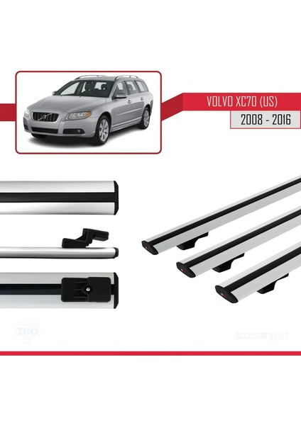 Volvo XC70 (Us) 2008-2016 Arası ile Uyumlu Basic Model Ara Atkı Tavan Barı Gri 3 Adet modelleri
