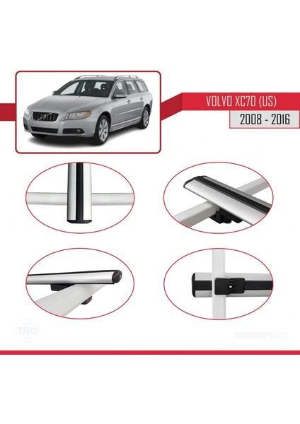 Volvo XC70 (Us) 2008-2016 Arası ile Uyumlu Basic Model Ara Atkı Tavan Barı Gri 3 Adet fırsatları