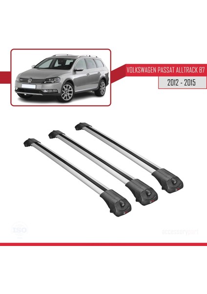 Vw Passat Alltrack B7 2012-2015 Arası ile Uyumlu Ace-1 Ara Atkı Tavan Barı Gri 3 Adet Bar