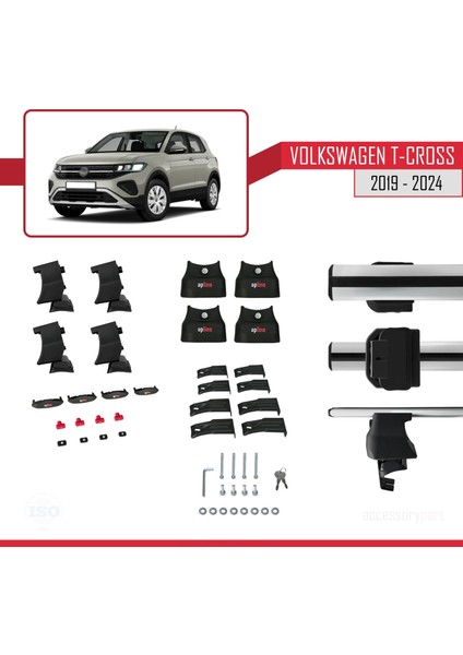Volkswagen T-Cross 2019 ve Sonrası ile Uyumlu Ace-4 Ara Atkı Tavan Barı Gri