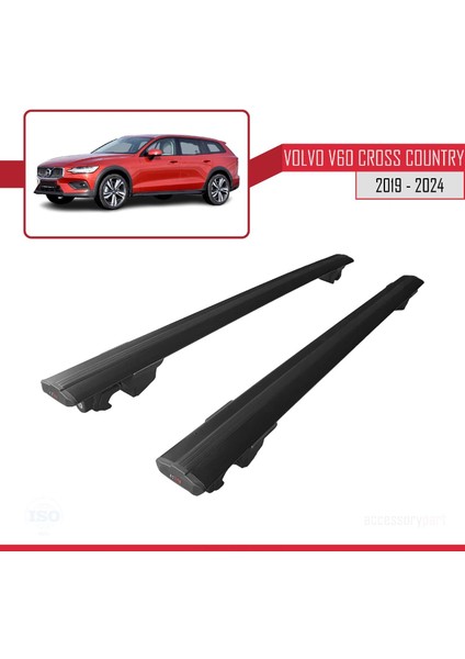 Volvo V60 Cross Country 2019 ve Sonrası ile Uyumlu Hook Model Anahtar Kilitli Ara Atkı Tavan Barı Siyah fırsatları
