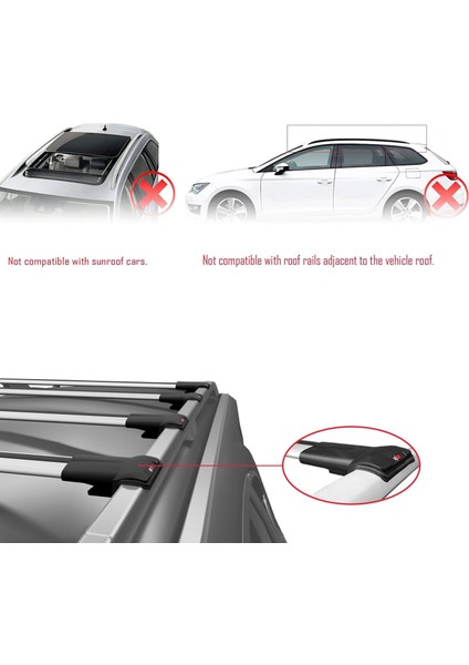 Volkswagen Multivan (T6) 2015 ve Sonrası ile Uyumlu Fly Model Ara Atkı Tavan Barı Gri 4 Adet Bar