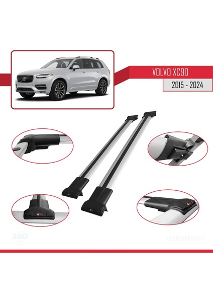 Volvo XC90 2015 ve Sonrası ile Uyumlu Fly Model Ara Atkı Tavan Barı Gri