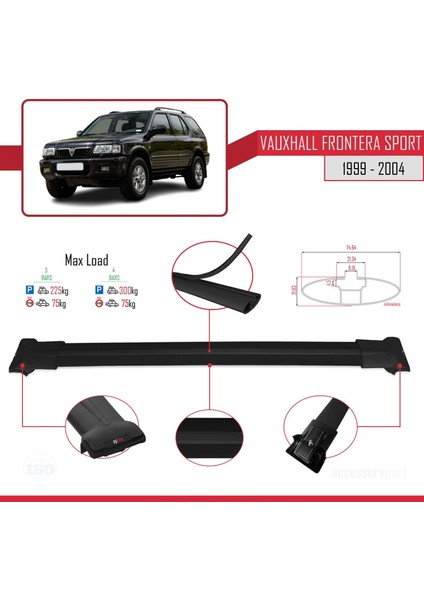 Vauxhall Frontera Sport 1999-2004 Arası ile Uyumlu Fly Model Ara Atkı Tavan Barı Siyah 3 Adet Bar