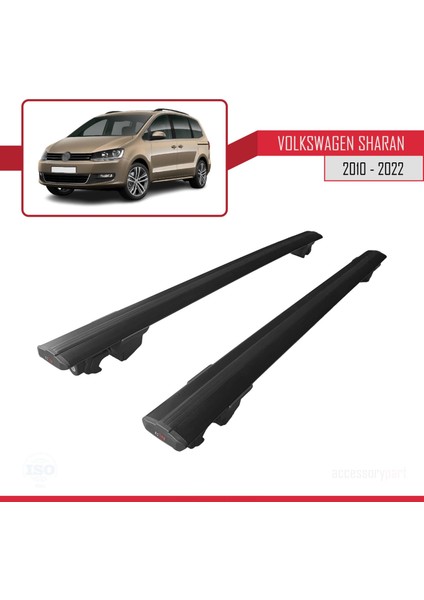 Vw Sharan 2010-2022 Arası ile Uyumlu Hook Model Anahtar Kilitli Ara Atkı Tavan Barı Siyah