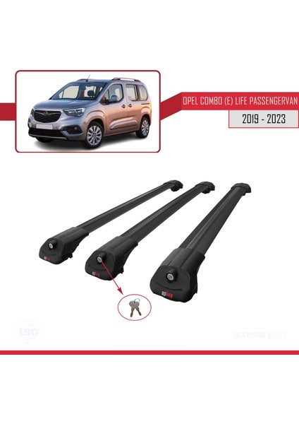 Opel Combo (E) Life Passengervan 2019-2023 Arası ile Uyumlu Ace-1 Ara Atkı Tavan Barı Siyah 3 Adet Bar fırsatları
