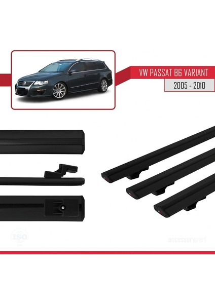 Volkswagen Passat (B6) Varıant 2005-2010 Arası ile Uyumlu Basic Model Ara Atkı Tavan Barı Siyah 3 Adet