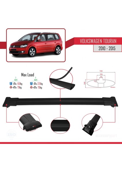 Volkswagen Touran 2010-2015 Arası ile Uyumlu Fly Model Ara Atkı Tavan Barı Siyah