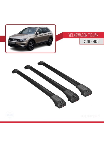 Volkswagen Tiguan 2016-2020 Arası ile Uyumlu Ace-1 Ara Atkı Tavan Barı Siyah 3 Adet Bar