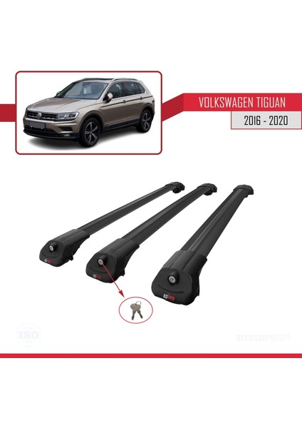 Volkswagen Tiguan 2016-2020 Arası ile Uyumlu Ace-1 Ara Atkı Tavan Barı Siyah 3 Adet Bar