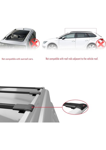 Ssangyong Turismo 2013-2019 Arası ile Uyumlu Fly Model Ara Atkı Tavan Barı Siyah 3 Adet Bar