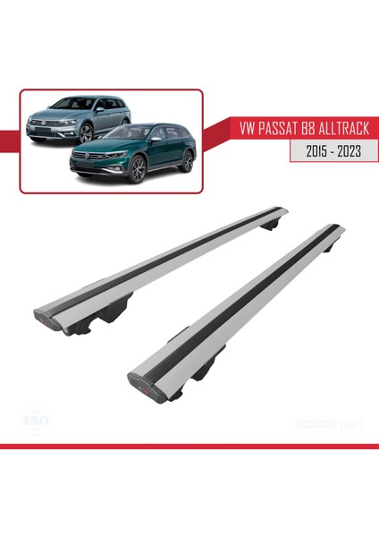 Vw Passat B8 Alltrack 2015-2023 Arası ile Uyumlu Hook Model Anahtar Kilitli Ara Atkı Tavan Barı Gri