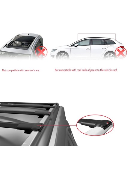 Volkswagen Caddy 2003-2010 Arası ile Uyumlu Fly Model Ara Atkı Tavan Barı Siyah 4 Adet Bar